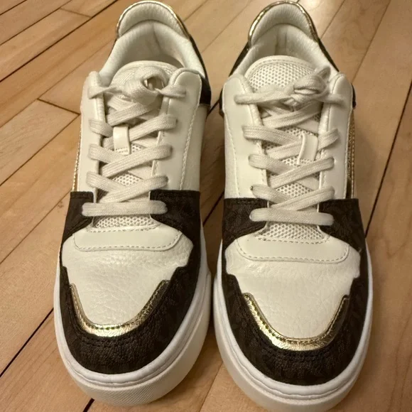 Michael Kors White, Brown and Gold Low-Top Sneakers - Picture 2 of 7